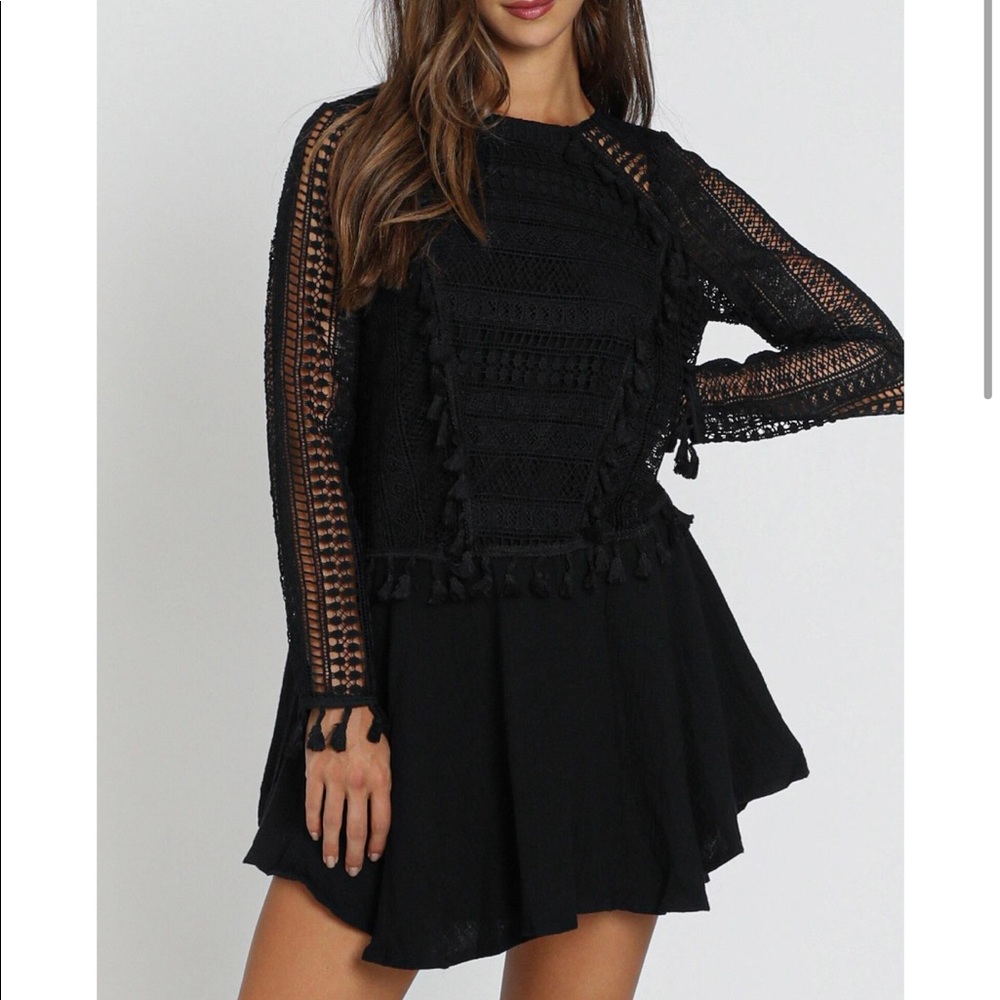 Showpo Bodhi Crochet Detail Dress in Black